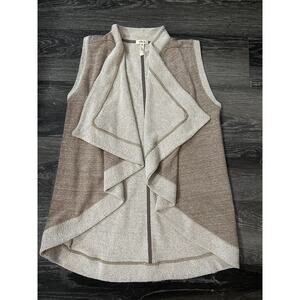 Matilda Jane Sooner or Later Brown Gold Speckle Cream Open Cardigan Knit Vest XS